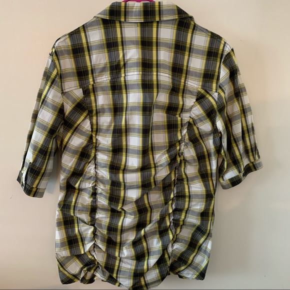 Adam Jacobs Blouse Black Yellow Plaid SS Sz 16 - Picture 7 of 10